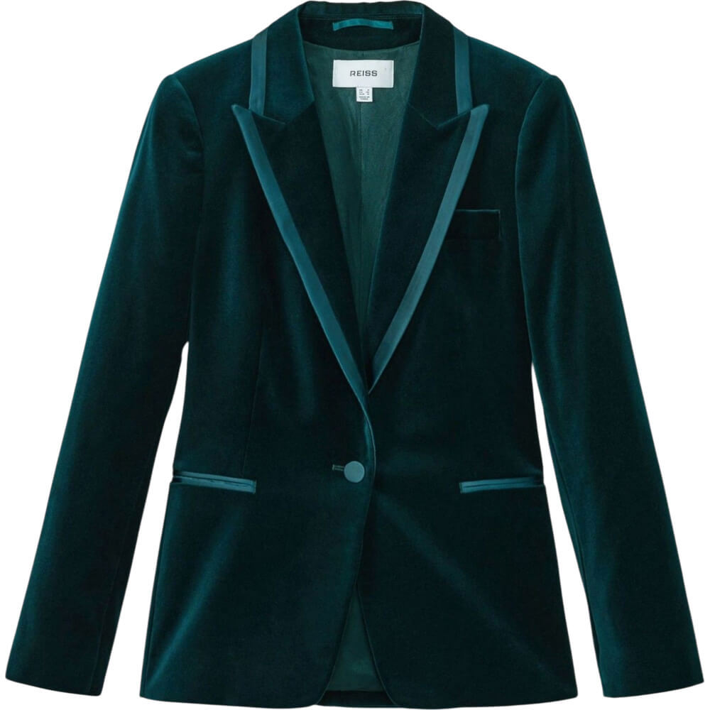 REISS PARISA Teal Velvet Single Breasted Suit Blazer